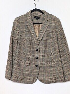 Talbots Plaid Wool-Blend Blazer Elbow Patch Wool 14W